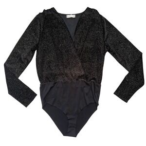 Altar'd State Black Gold Glitter Bodysuit Womens Medium Long Sleeve Party‎ Top